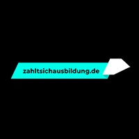 Ein stilisierter Schriftzug auf schwarzem Hintergrund mit der Website "zahltsichausbildung.de" in leuchtendem Türkis und einem weißen Pfeil, der nach rechts zeigt.
